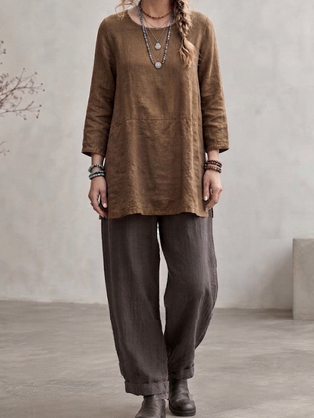 Bryn Walker 100% Linen Brown Tunic Dress Size XS Oversized Laganlook